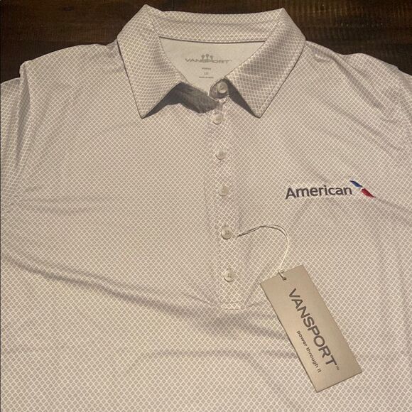 Women’s American Airlines White Polo work shirt gray diamond design size large - Picture 1 of 8